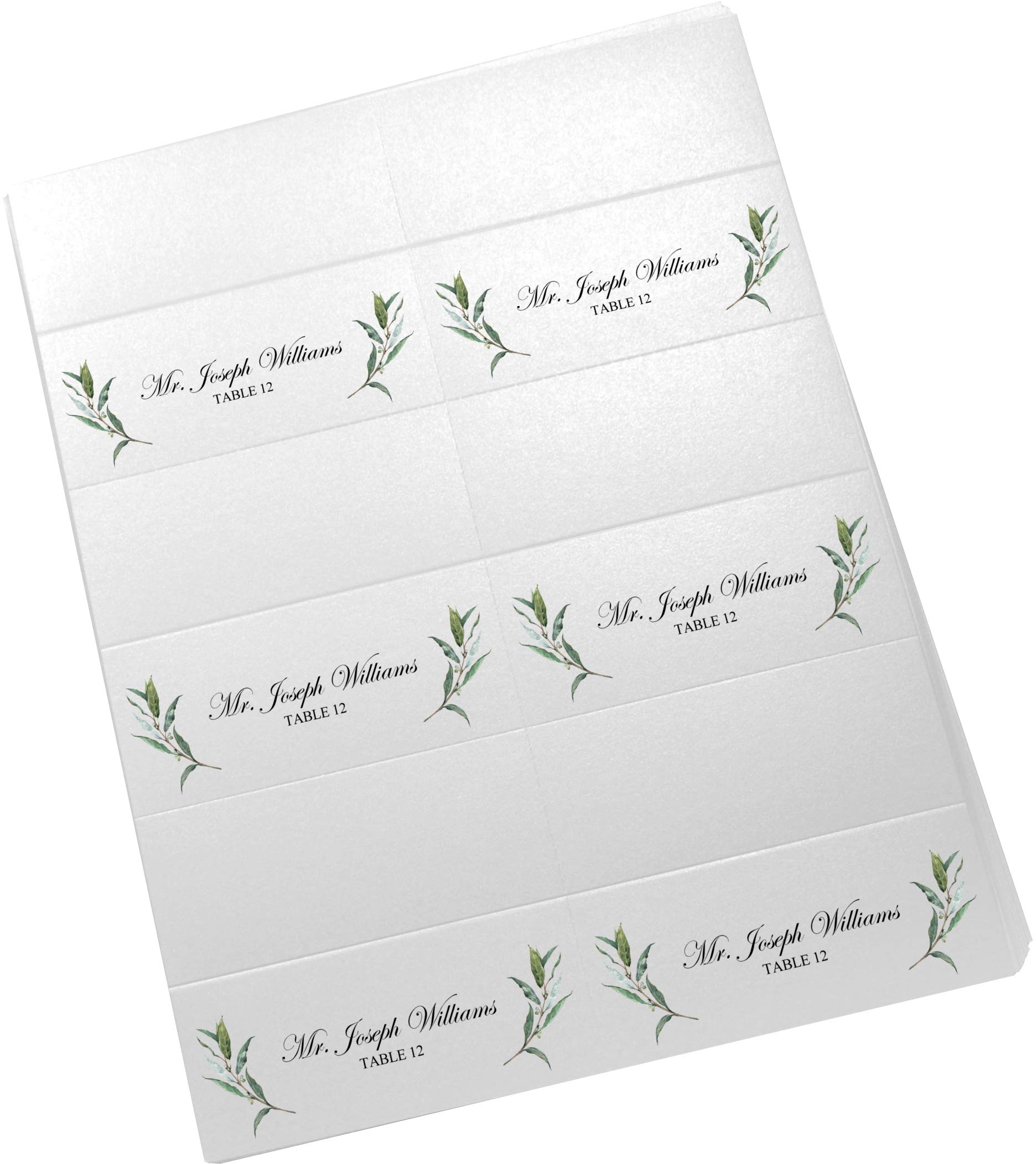 Laurel Wreath and Greenery Corner Printable Place Cards, Set of 60 (10 Sheets), Laser & Inkjet Printers - Wedding, Party, Dinner, and Special Events - Made in The USA