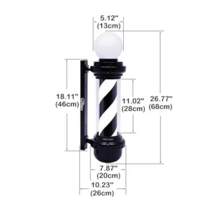 WDZD 27'' Barber Pole Light, Black White Rotating Hair Salon Open Sign, Wall Mount, Save Energy