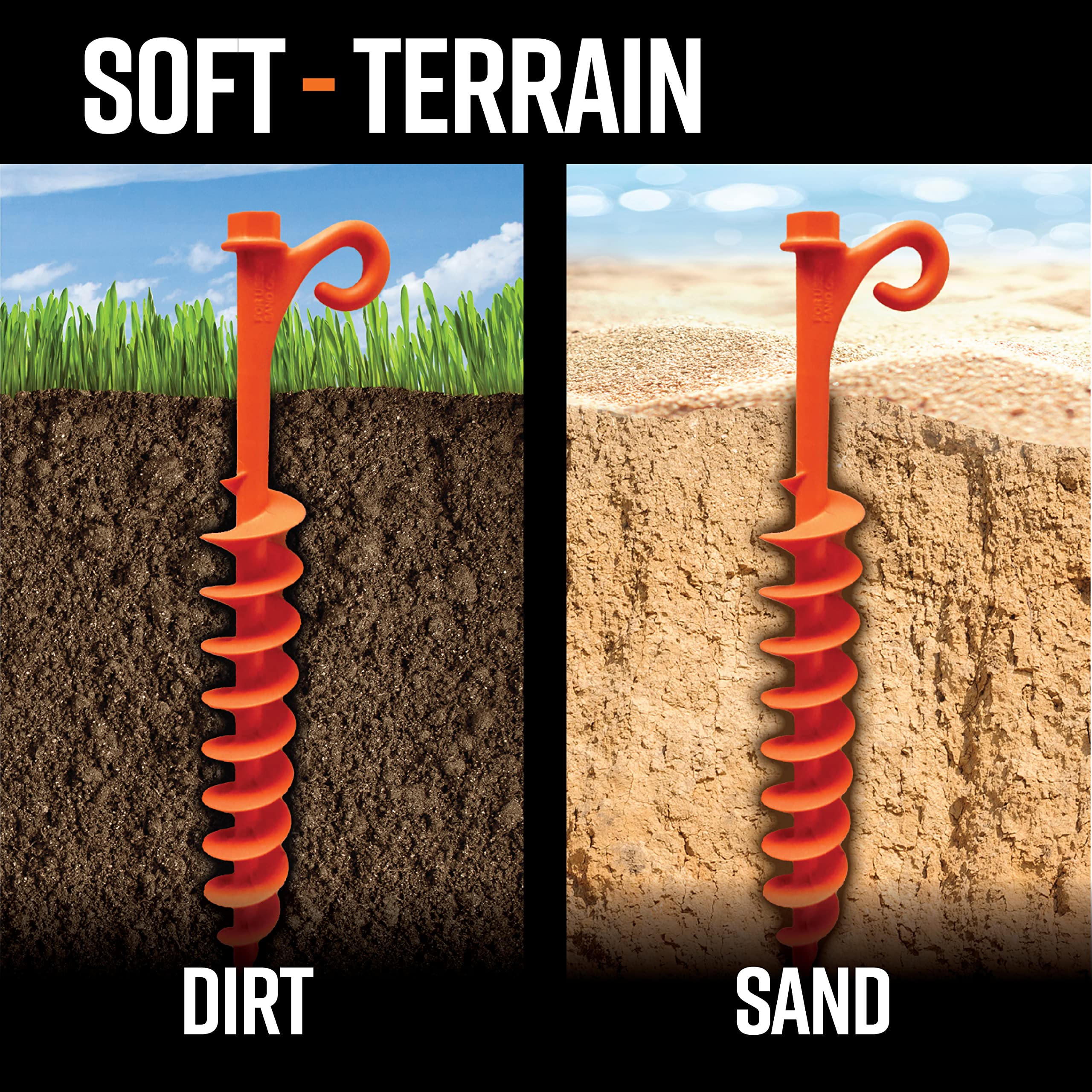 GROUNDGRABBA Lite Orange Tent Stakes - Tent Stakes for Sand | Screw in Earth Ground Anchors for Maximum Grip and Longevity in Soft Surfaces - 2 Pack