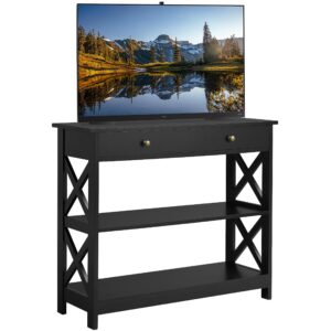 yaheetech tv stand, entertainment center with drawer, 39.5" media console table for tv with 2 open shelves for bedroom, living room, entryway, black