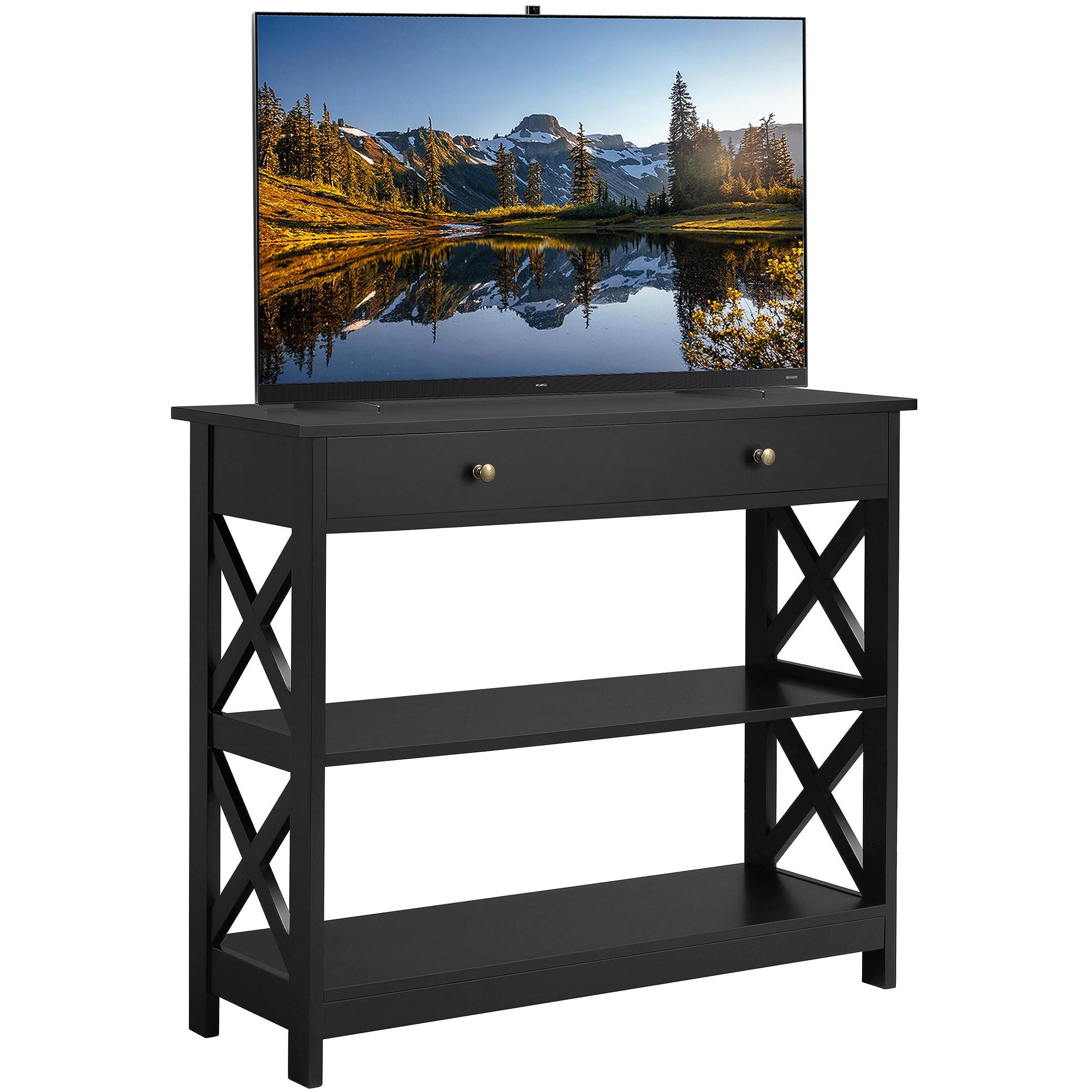 Yaheetech TV Stand, Entertainment Center with Drawer, 39.5" Media Console Table for TV with 2 Open Shelves for Bedroom, Living Room, Entryway, Black