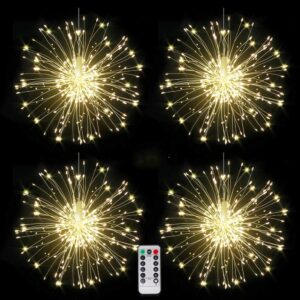 bcga 4 packs firework lights copper wire led lights, 8 modes dimmable string fairy lights with remote control, waterproof hanging firework lights for parties,home,christmas outdoor decoration