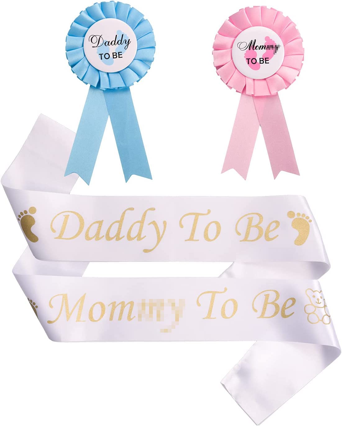 Baby Shower Mom To Be Sash and Daddy To Be Tinplate Badge Pin Kit Gender Reveals Party Gifts - Light Blue