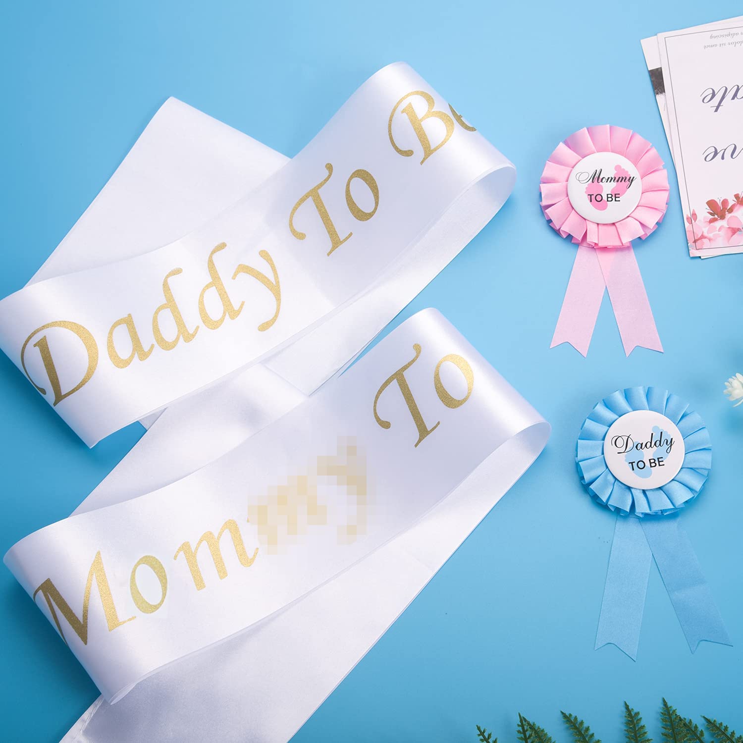 Baby Shower Mom To Be Sash and Daddy To Be Tinplate Badge Pin Kit Gender Reveals Party Gifts - Light Blue