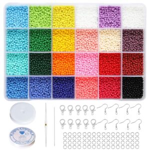 BALABEAD 3mm Round Size Almost Uniform Glass Seed Beads with Beading Kit, About 7800pcs in Box 24 Multicolor Assortment Size 8/0 Craft Seed Beads for Jewelry Making,(About 325pcs/Color, 24 Colors)