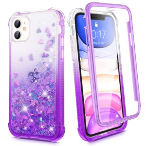 ruky for iphone 11 full body case with built-in screen protector glitter liquid floating shockproof protective girls women heavy duty phone case for iphone 11 6.1 inches 2019 (gradient purple)