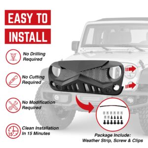 American Modified Hawke Easy Installation Front Grille Cover for 2007 to 2018 Jeep Wrangler, JK/JKU, Rubicon, and Sahara Sport, Matte Black