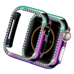 yolovie compatible for apple watch case 38mm 40mm 42mm 44mm bling crystal diamonds rhinestone bumper cover for women girl, hard pc protective frame for iwatch series 6/5/4/3/2/1/se/se2-44mm colorful