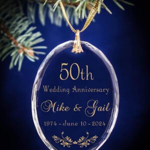 Gold 50th Golden Wedding Anniversary Personalized Keepsake Glass Oval Christmas Ornament ANY Anniversary Year Available