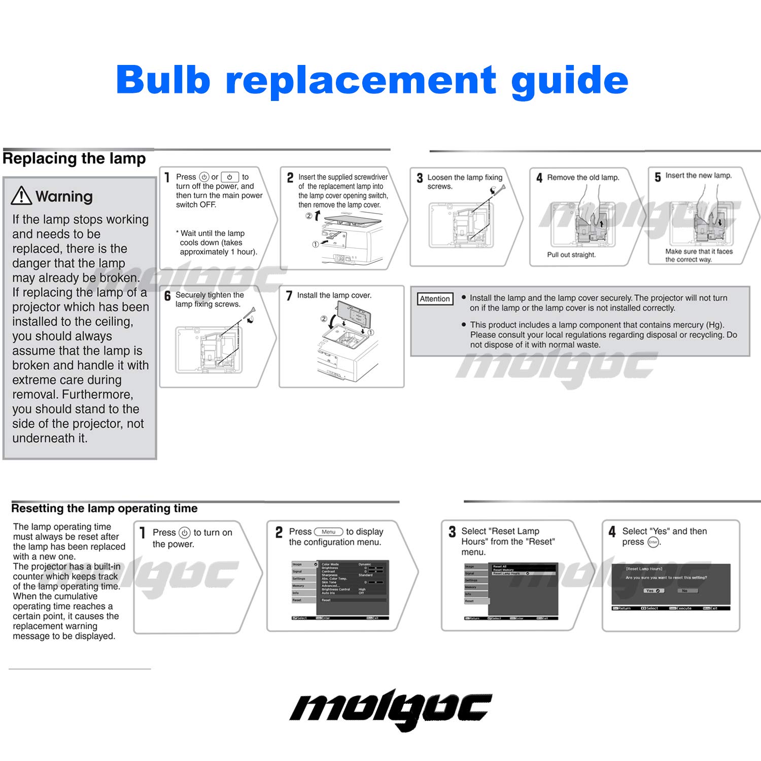 Molgoc V13H010L49 Replacement Lamp Compatible with Epson Home Cinema 8350 Bulb ELPLP49 H373a, H419a Projector lamp.