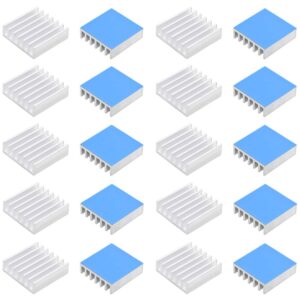 20pcs aluminum heatsink 20x20x6mm / 0.79x0.79x0.24 inches with thermal conductive adhesive tape for electronic chip mos ic diode triode cooling heat dissipation