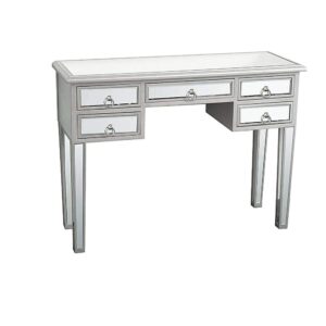 frithjill mirror table,mirrored makeup vanity table desk, 5 drawer media console table for women home office writing desk modern media console table