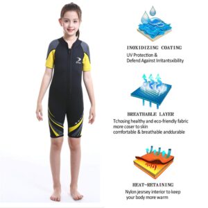 ZCCO Kids Short Wetsuits 2.5mm Children's Neoprene Suit Short Sleeve, Youth Boy's and Girl's One Piece Shorty Wetsuit for Diving,Swimming,Surfing Water Sports(DK-BK-L)