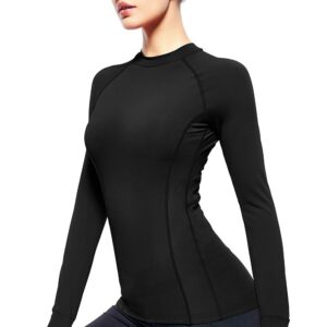 Zengjo Workout Long Sleeve Tops for Women Mock Neck Running Shirts with Thumb Holes(Black,S)