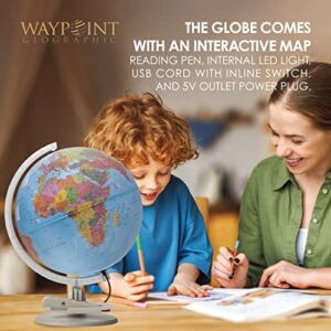 Waypoint Geographic Parlamondo Interactive Talking Globe, 12" Diameter Illuminated Globe, Smart World Globe with Games, Rechargeable Talking Pen, USB Cord and Power Plug Included,Blue