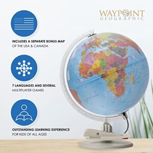 Waypoint Geographic Parlamondo Interactive Talking Globe, 12" Diameter Illuminated Globe, Smart World Globe with Games, Rechargeable Talking Pen, USB Cord and Power Plug Included,Blue