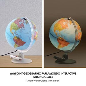 Waypoint Geographic Parlamondo Interactive Talking Globe, 12" Diameter Illuminated Globe, Smart World Globe with Games, Rechargeable Talking Pen, USB Cord and Power Plug Included,Blue