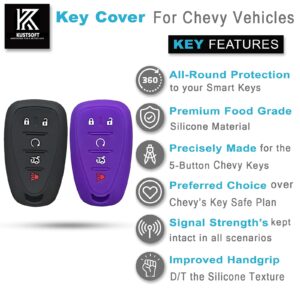 KUSTSOFT for Silicone Chevrolet Key fob Cover case 5 Buttons fit Chevy Malibu Camaro Blazer Cruze Sonic Malibu Limited Volt Equinox Spark Remote Key Vehicle Accessories 2Pcs(Black Purple)