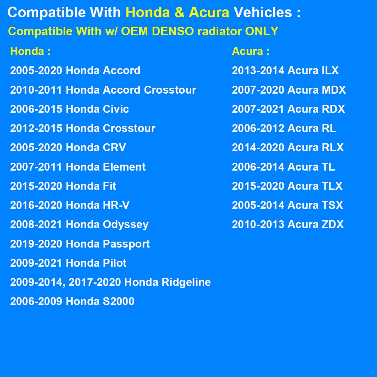 Radiator Cap, Replace 19045-RAA-003, 19045RAA003, 19045 RAA 003 Compatible with Honda, Acura - Accord, Civic, CRV, Element, Fit, Odyssey, Pilot, Ridgeline, S2000, MDX, TL, RDX, RL, RLX, TLX, TSX, ZDX