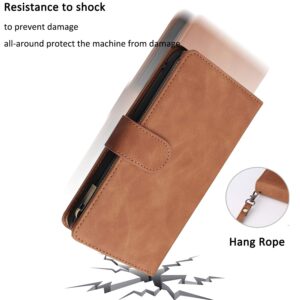 UEEBAI Wallet Case for iPhone XR, Premium Vintage PU Leather Magnetic Closure Handbag Zipper Pocket Cover Kickstand Card Holder Slots with Wrist Strap TPU Shockproof Flip Case for iPhone XR - Brown