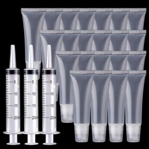 bagteck 25pcs lip gloss empty tubes containers(10ml),20ml plastic syringe dispensing，refillable empty tubes clear cosmetic containers soft tube，for women &girls diy lip gloss cosmetics