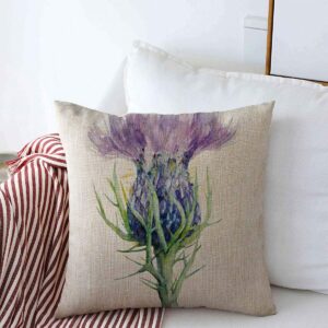 throw pillow case watercolor purple scottish milk thistle flower medicinal painting nature liver scotland drawing ink garden health farmhouse decorative square covers 18"x18" for home sofa couch decor
