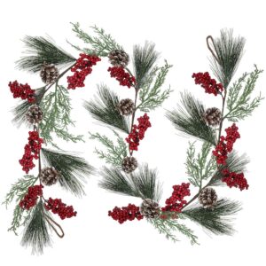 6.6 feet artificial christmas pine garland with berries pinecones cypress winter greenery garland for holiday season mantel fireplace table runner centerpiece decoration