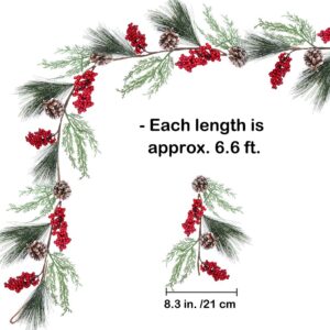 6.6 feet Artificial Christmas Pine Garland with Berries Pinecones Cypress Winter Greenery Garland for Holiday Season Mantel Fireplace Table Runner Centerpiece Decoration