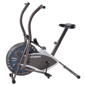 stamina air resistance bike 876 - smart workout app, no subscription required - dynamic, adjustable tension - multi-function lcd monitor - dual-action arms to engage the upper body