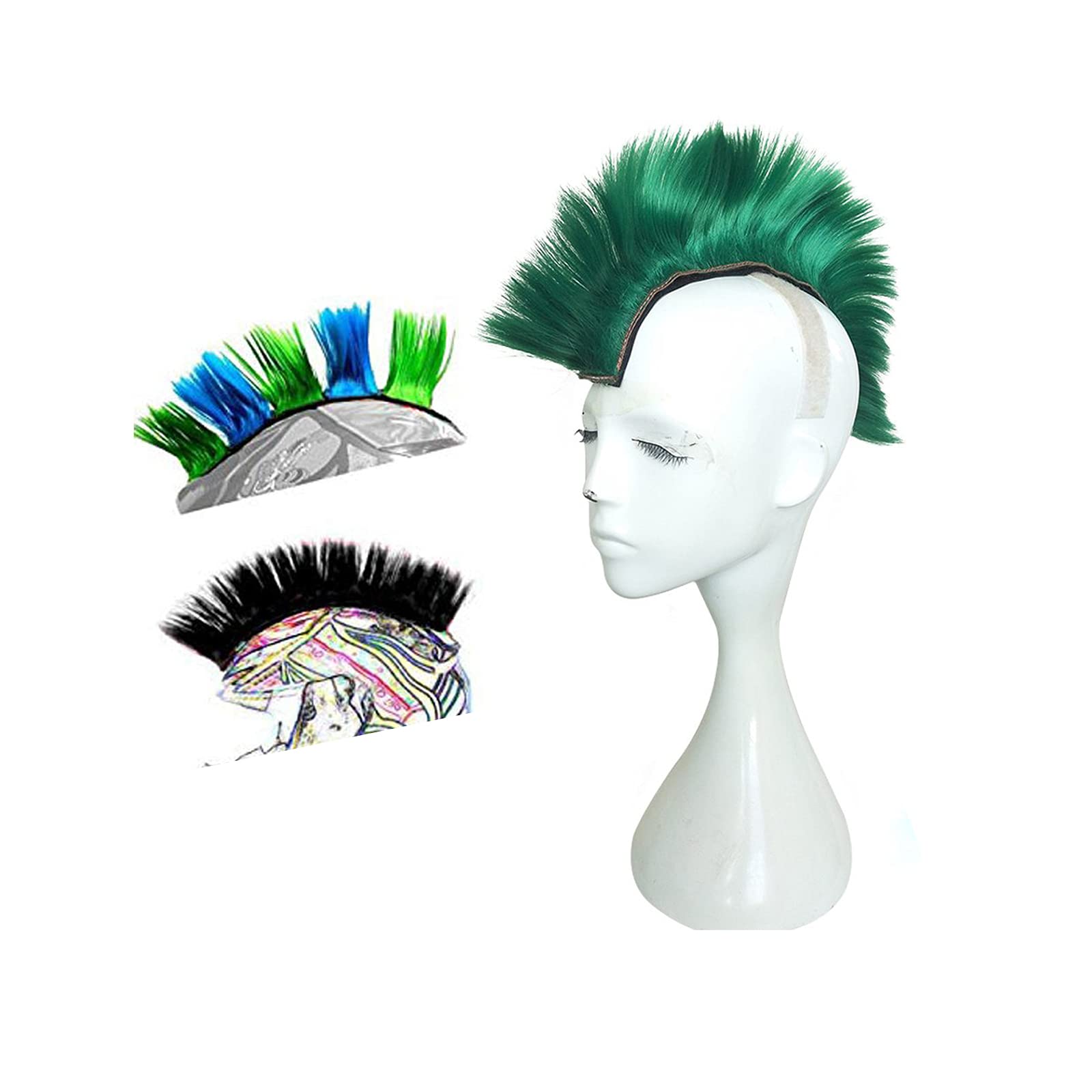 HHongJM Helmet Hawks Motorcycle Helmet Mohawk Synthetic Wigs for Bicycle/Almost Helmet/Stick Reusable Design (Green) (Helmet Not Included)