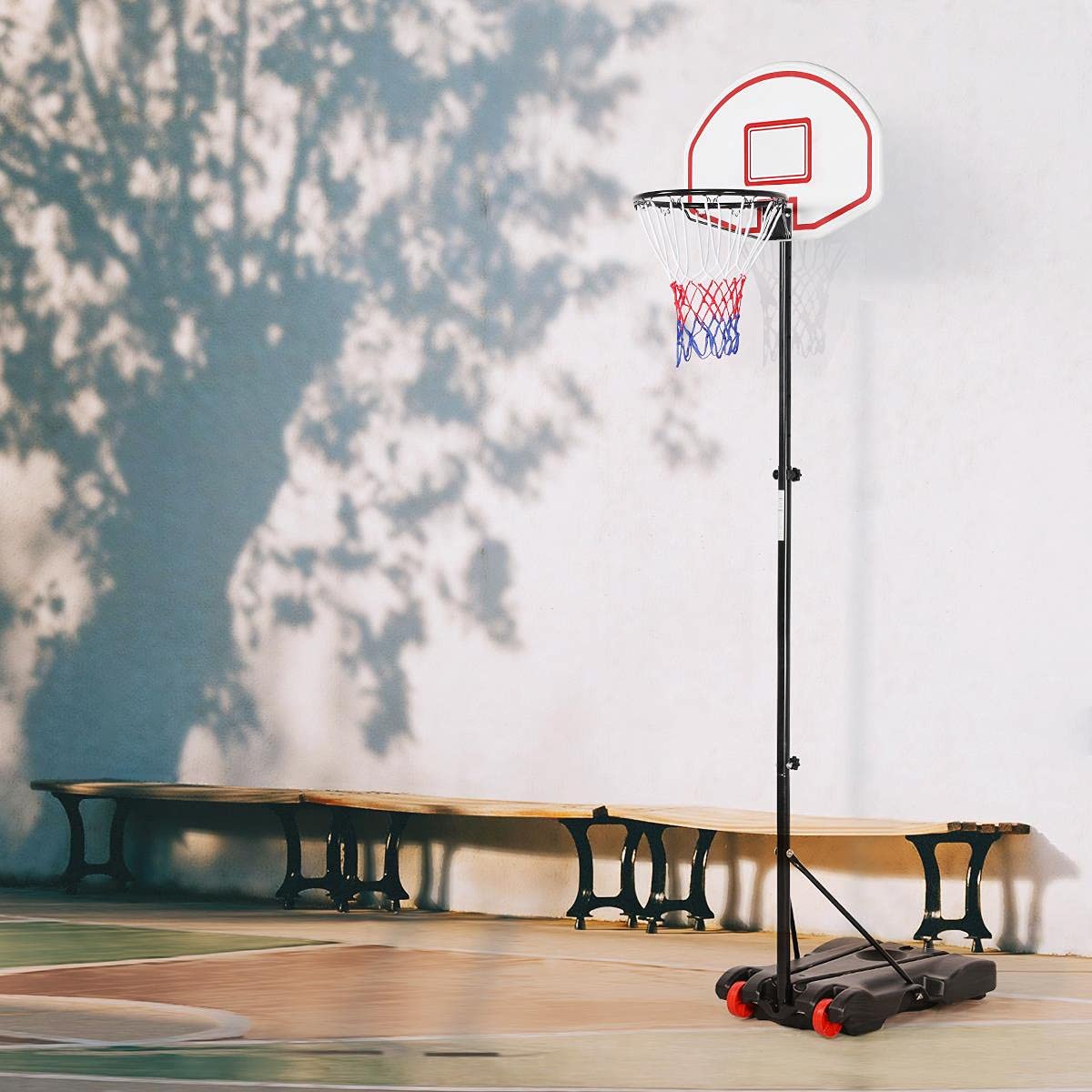 Yaheetech Portable Basketball Hoop Stand Backboard System Height Adjustable 5.2-7 ft Basketball Goal Indoor Outdoor with Wheels Red