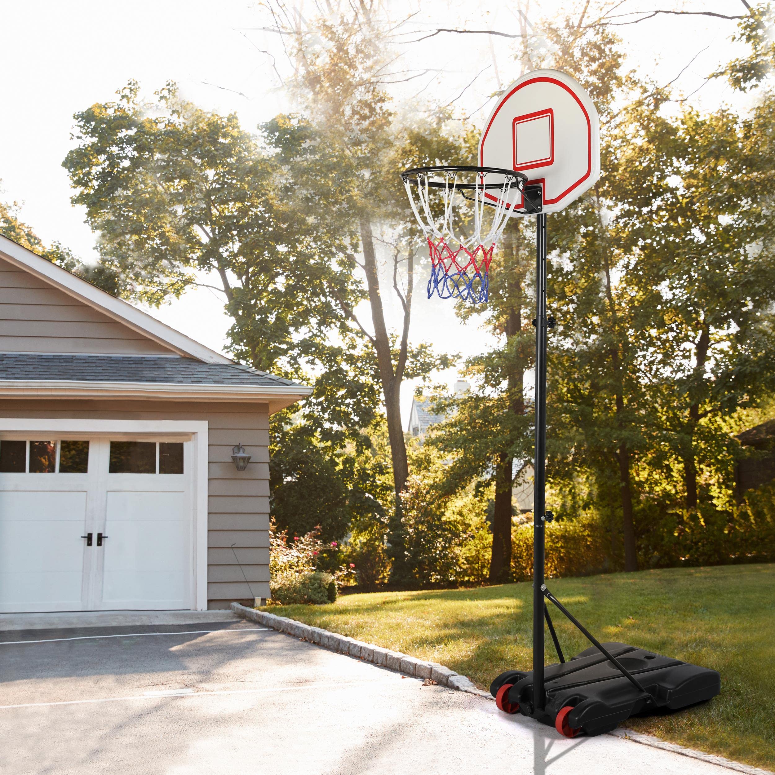 Yaheetech Portable Basketball Hoop Stand Backboard System Height Adjustable 5.2-7 ft Basketball Goal Indoor Outdoor with Wheels Red