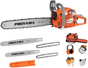 proyama 62cc 2-cycle gas powered chainsaw, 22 inch 18 inch handheld cordless petrol chain saw for tree wood cutting