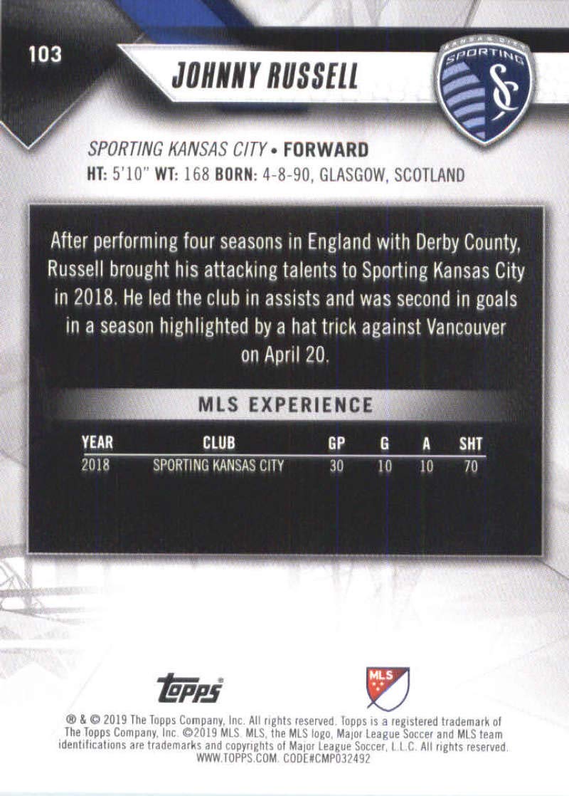 2019 Topps MLS #103 Johnny Russell Sporting Kansas City Soccer Card