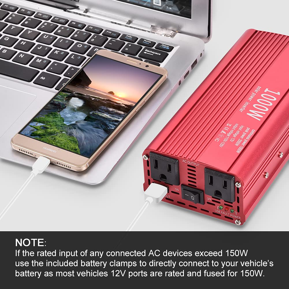 Suuonee Car, EBTOOLS 1000W /2000W Inverter 12V DC to 110V AC Car Converter with 2 AC Out