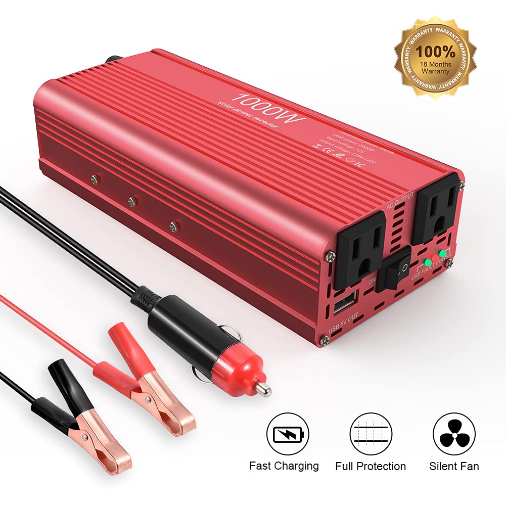 Suuonee Car, EBTOOLS 1000W /2000W Inverter 12V DC to 110V AC Car Converter with 2 AC Out