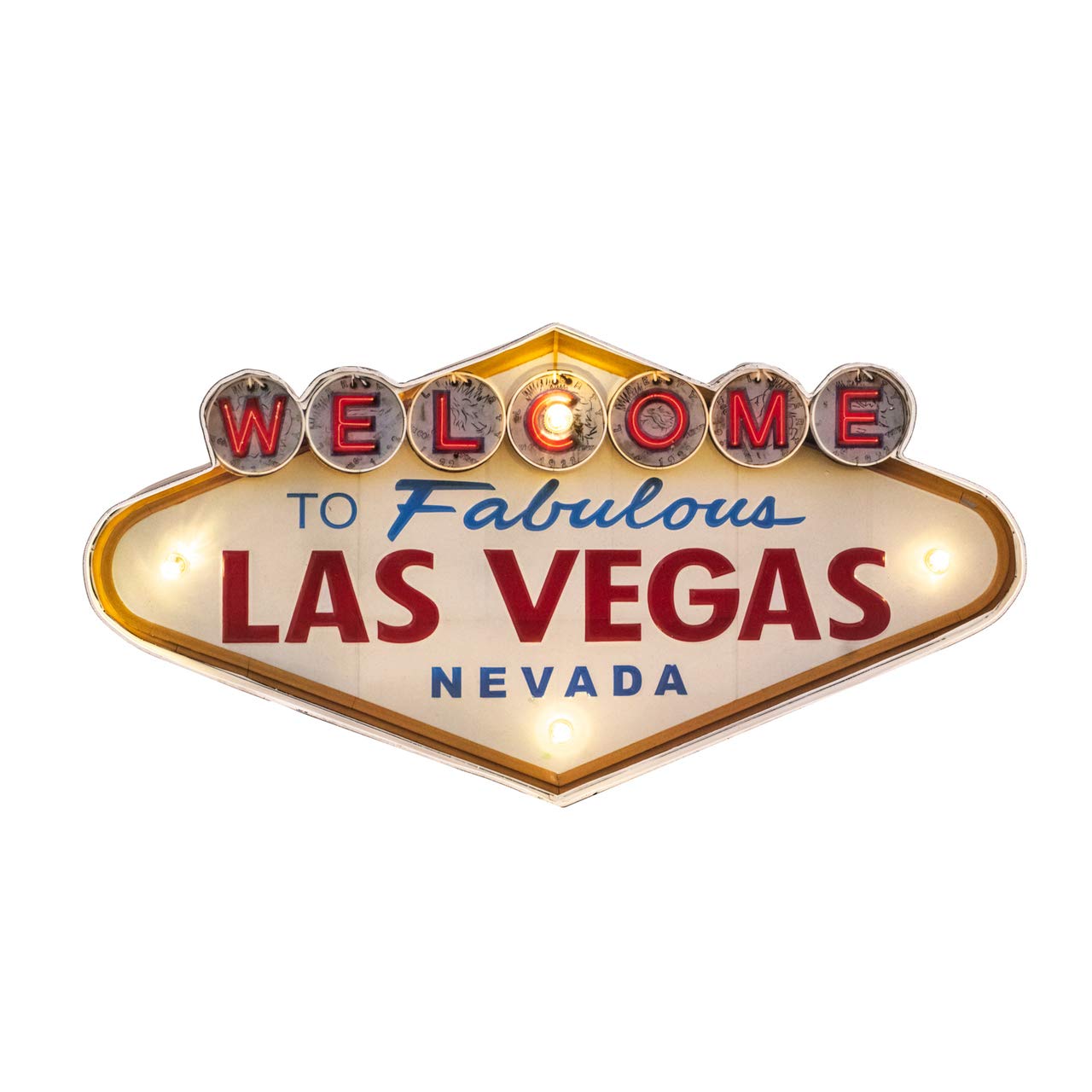 Bey-Berk Welcome to Las Vegas Led Lit Metal Wall Décor