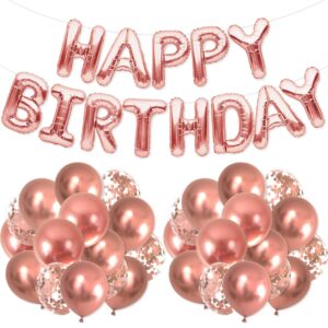 partyforever rose gold happy birthday balloons 16inch letters banner for 21st, 30th, 40th, 50th or 60th birthday birthday party decorations and supplies for girls and women