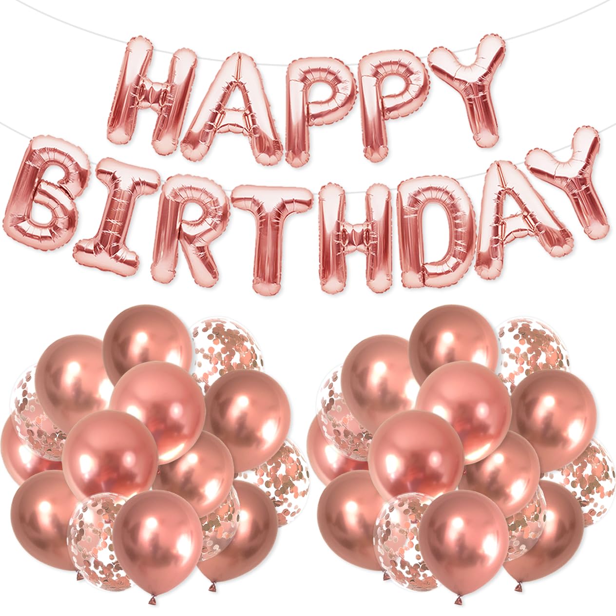 PartyForever Rose Gold Happy Birthday Balloons 16inch Letters Banner for 21st, 30th, 40th, 50th or 60th Birthday Birthday Party Decorations and Supplies for Girls and Women