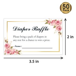 50 Floral Diaper Raffle Tickets for Baby Shower, Pink Floral Diaper Raffle Ticket Lottery Insert Cards, Bring a Pack of Diapers to Win Favors, Baby Shower Games for Girls.