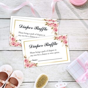 50 Floral Diaper Raffle Tickets for Baby Shower, Pink Floral Diaper Raffle Ticket Lottery Insert Cards, Bring a Pack of Diapers to Win Favors, Baby Shower Games for Girls.