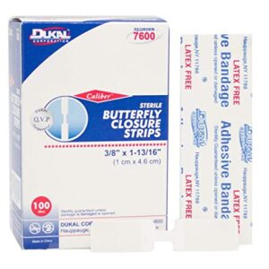 Dukal Butterfly Closure Strips. Pack of 100 Adhesive Wound Closure Bandages. Sterile Bandages for Wound Protection. Single use. Individually Wrapped. Easy to Apply.