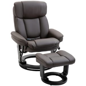 homcom pu leather massage recliner chair with ottoman 10 point vibration swiveling armchair, brown