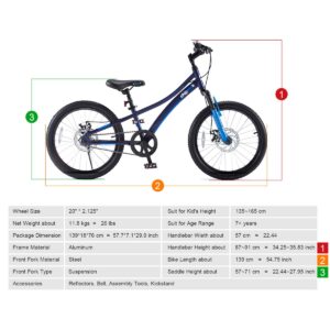 Royalbaby Explorer Kids Bike Aluminum 20 Inch Bicycle Front Shock for Boys Girls Ages 7-12 Years, Dark Blue