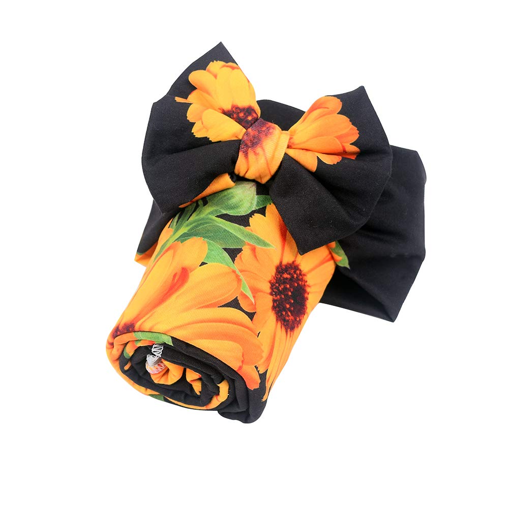 Galabloomer Newborn Receiving Blanket Headband Set Flower Print Baby Swaddle Receiving Blankets Sunflower