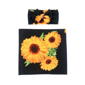 Galabloomer Newborn Receiving Blanket Headband Set Flower Print Baby Swaddle Receiving Blankets Sunflower