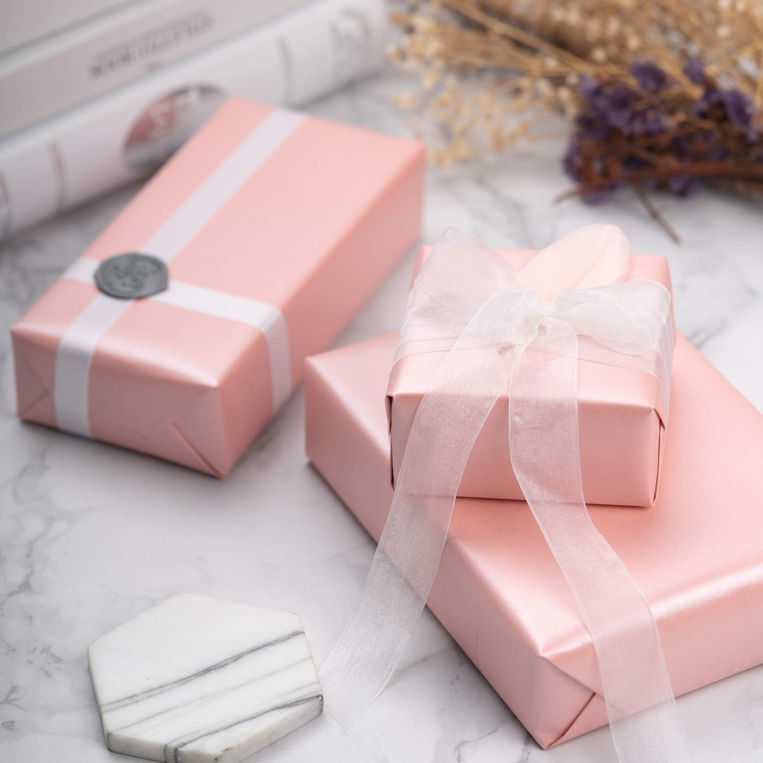 RUSPEPA Pink Matte Wrapping Paper - 81.5 Sq Ft - Solid Color Pearly - Lustre Paper Perfect for Wedding,Birthday,Christmas,Baby Shower - 30 inches x 32.8 feet