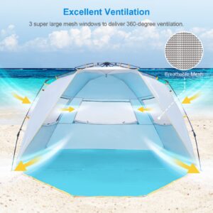 WolfWise 4-5 Person Easy Up Beach Tent UPF 50+ Portable Instant Sun Shelter Canopy Umbrella with Extended Zippered Porch