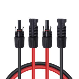 renogy 20ft 10awg solar panel male and female connectors, extension cables-pair, 1 pair (red and black)