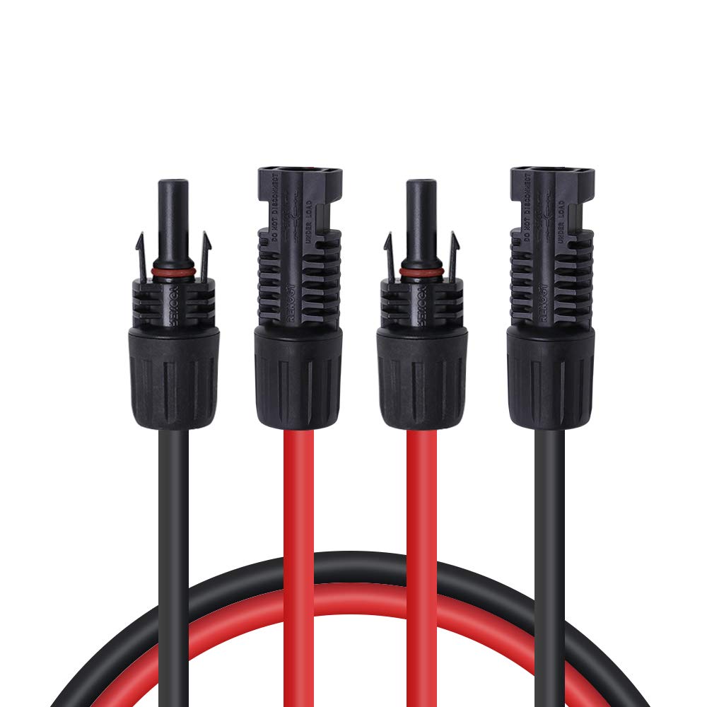 Renogy 20FT 10AWG Solar Panel Male and Female Connectors, Extension Cables-Pair, 1 Pair (Red and Black)